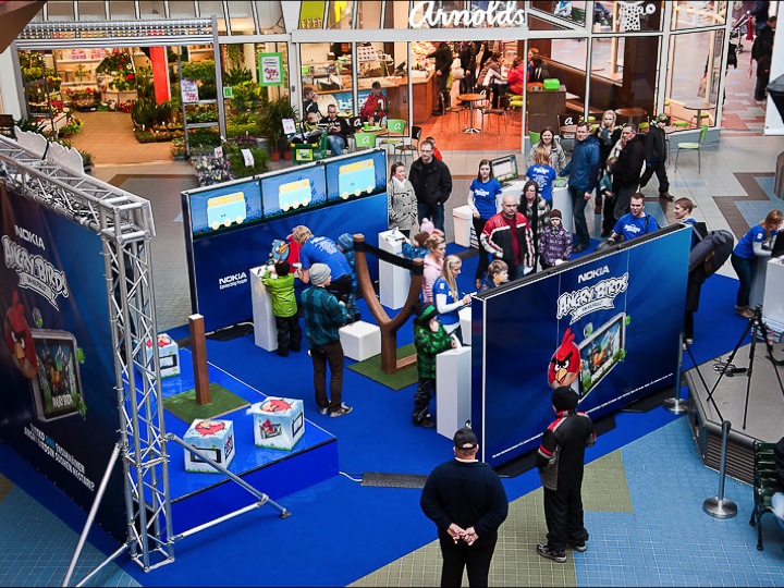Angry Birds Championship Nokia stand at a shopping mall, aerial view