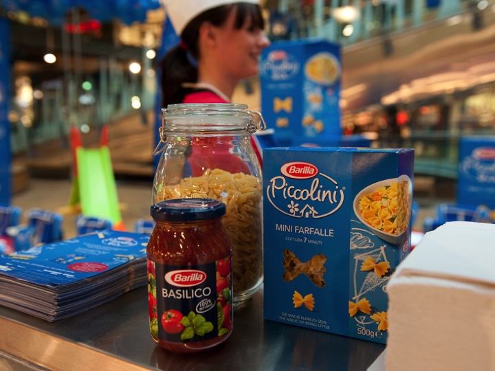 Barilla Piccolini and Basilico products on display at a promotion