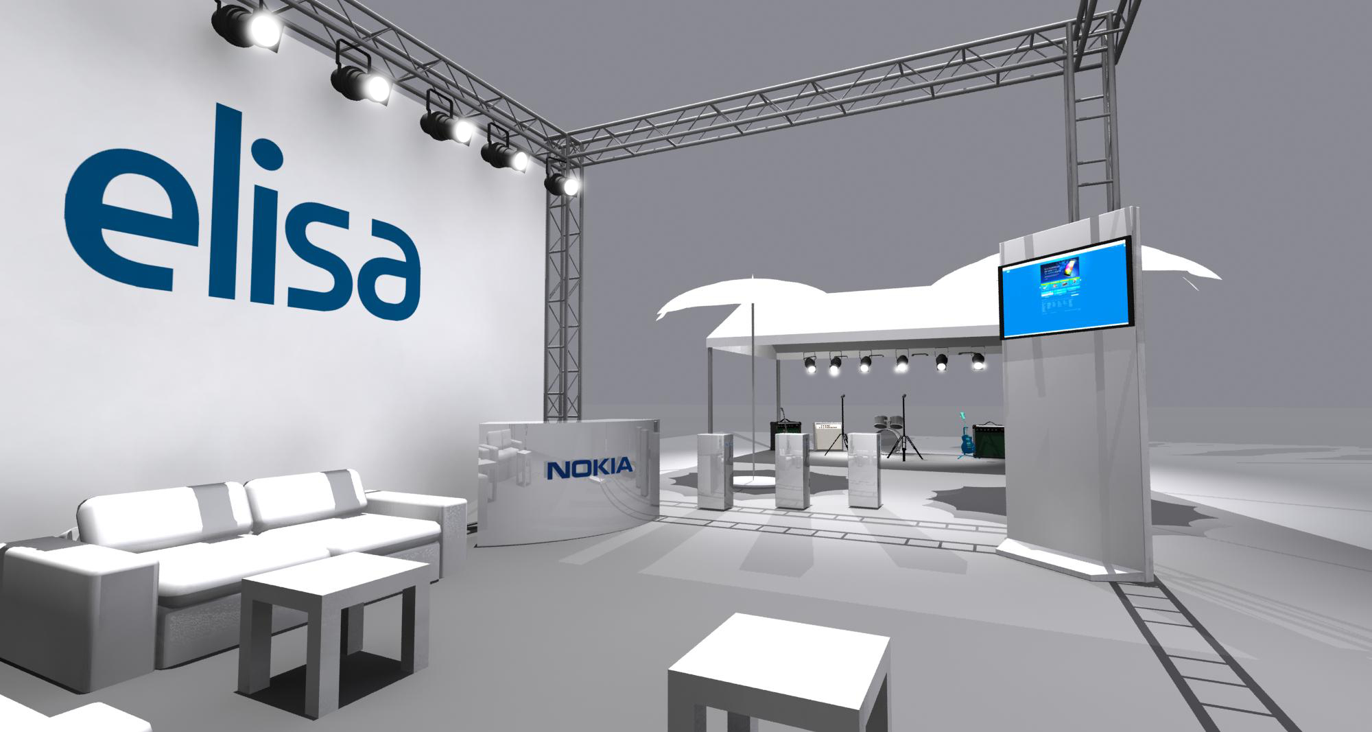 Elisa & Nokia Neste Rally stand interior view, 3D design