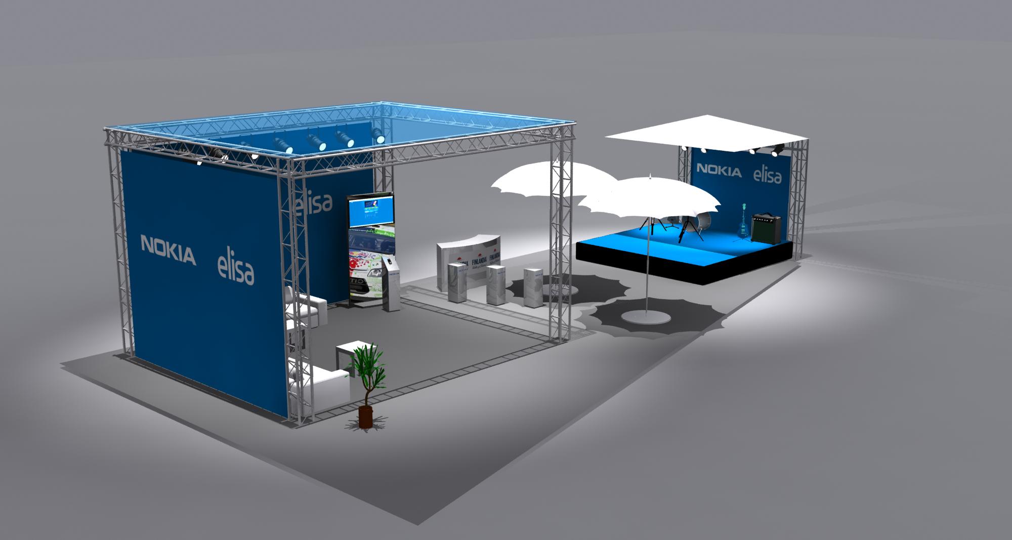 Nokia & Elisa Rally stand bird's eye view, 3D design