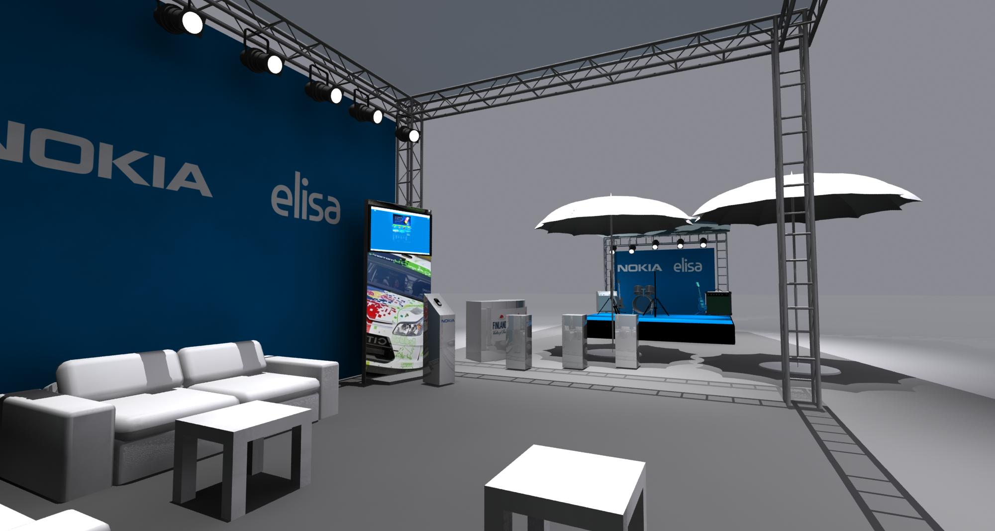 Nokia & Elisa Rally stand blue 3D visualization