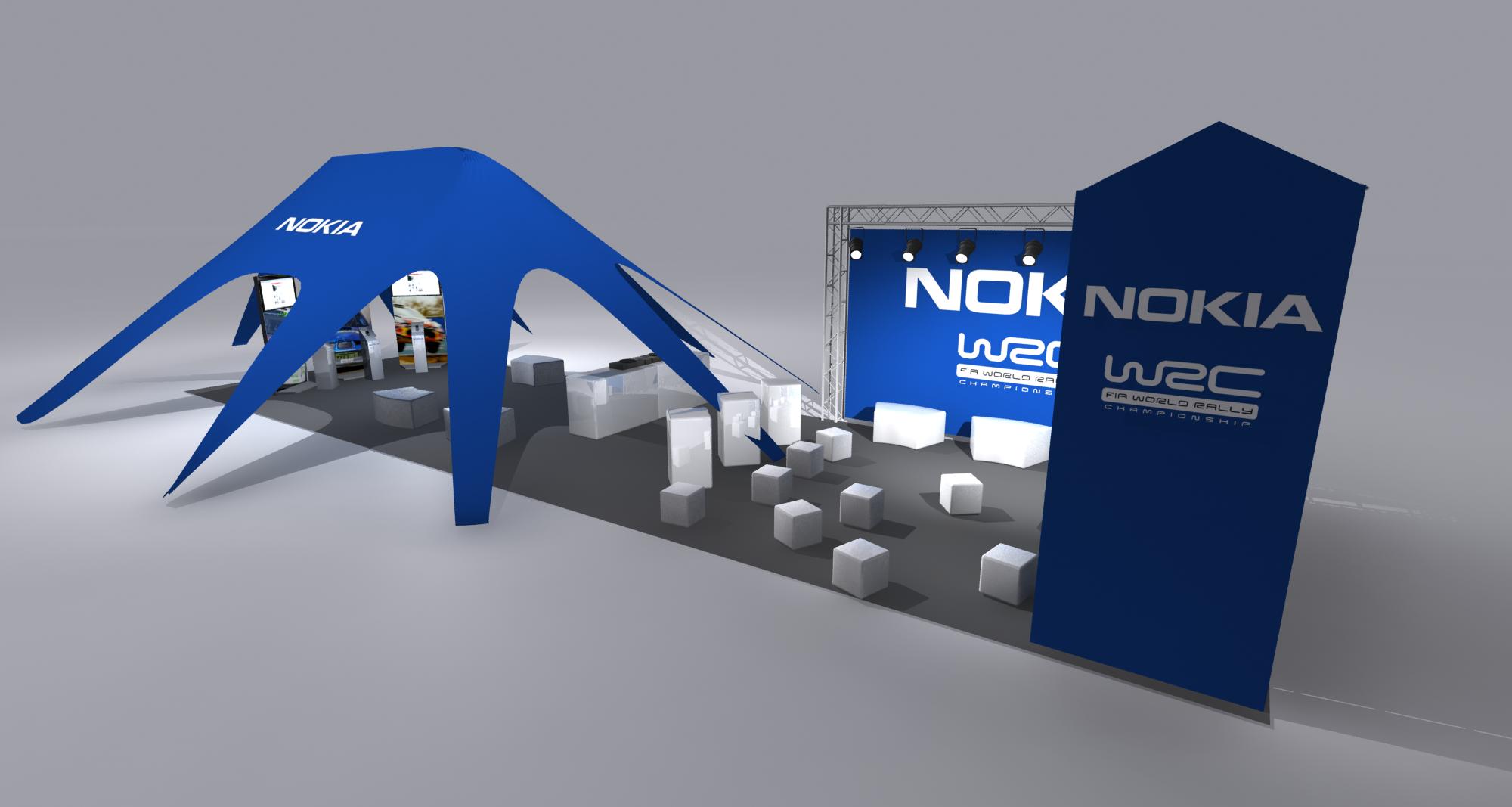 Nokia WRC Rally event area 3D design with tents