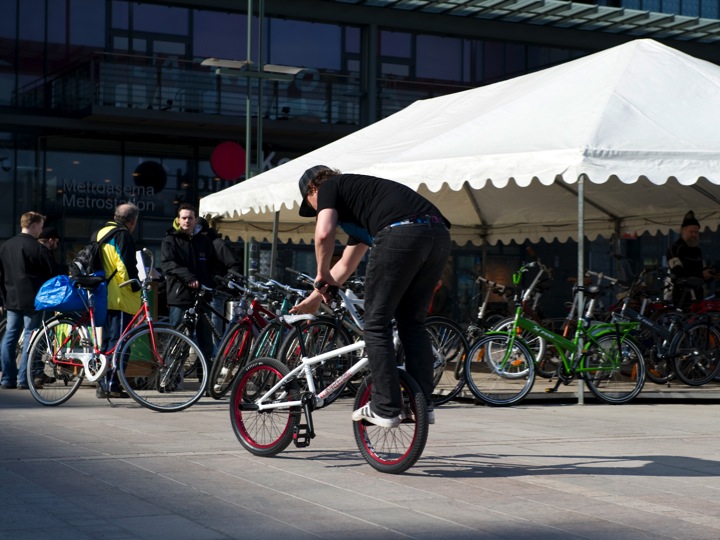 BMX freestyle performance at the Kamppi Spring Rides event